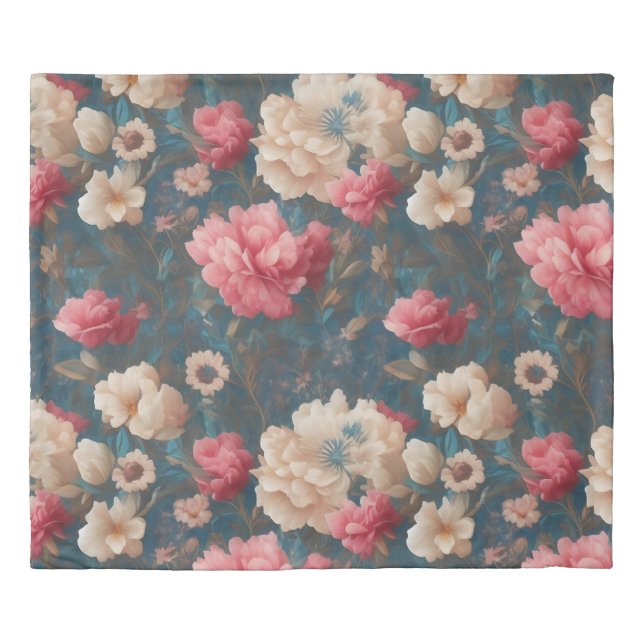 Red White and Blue Floral Pattern Duvet Cover (Front)