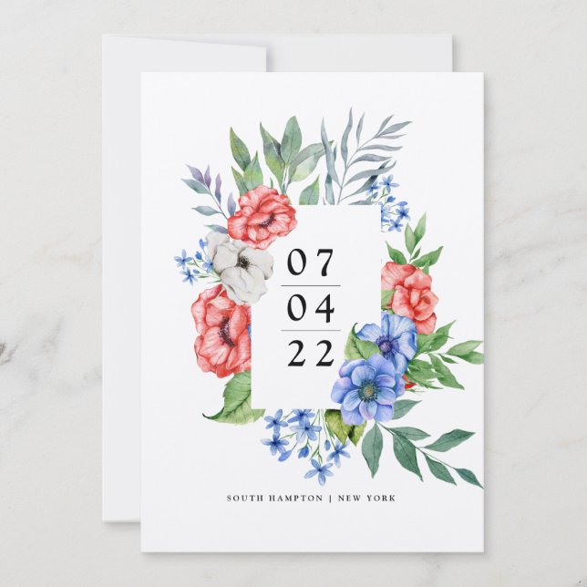 Red White and Blue | Floral Save the Date Invitati Invitation (Front)