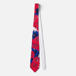 Red white and blue floral tie