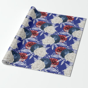 Red, White and Blue Floral USA Pattern Wrapping Paper