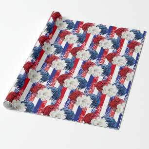 Red, White and Blue Floral USA Pattern Wrapping Paper