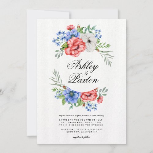 Red White and Blue Floral Wedding Invitation