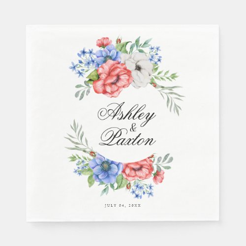 Red White and Blue Floral Wedding Napkins