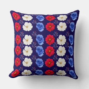 Red, white and blue flower Throw Pillow