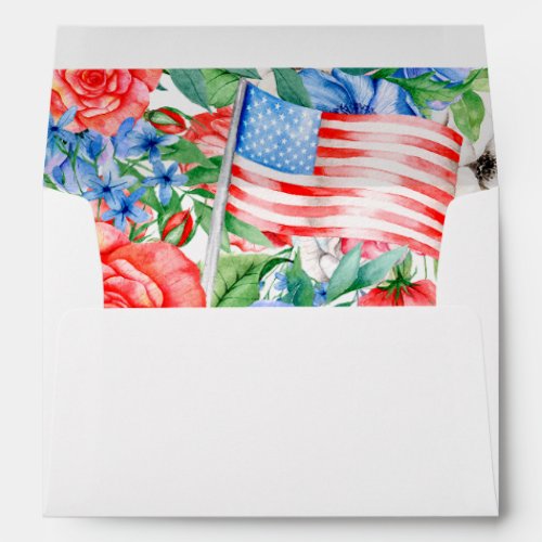Red White And Blue Flowers 4th Of July Patriotic Envelope