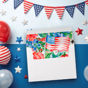 Red White And Blue Flowers 4th Of July Patriotic Envelope