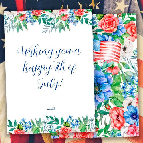Red White And Blue Flowers 4th Of July Patriotic Holiday Card