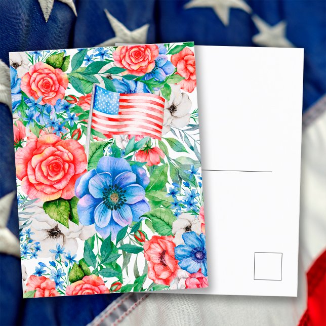 Red White And Blue Flowers 4th Of July Patriotic Holiday Postcard (Creator Uploaded)