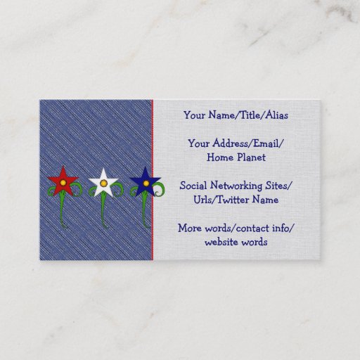 Customizable Red, White, and Blue Flowers Business Card Template