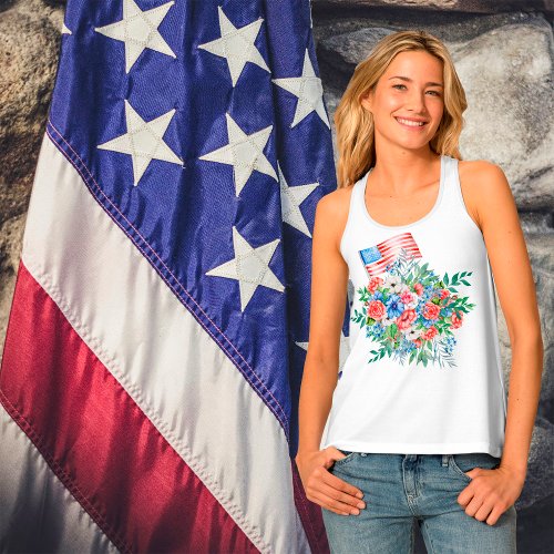 Red White And Blue Flowers Patriotic 4th Of July Tank Top