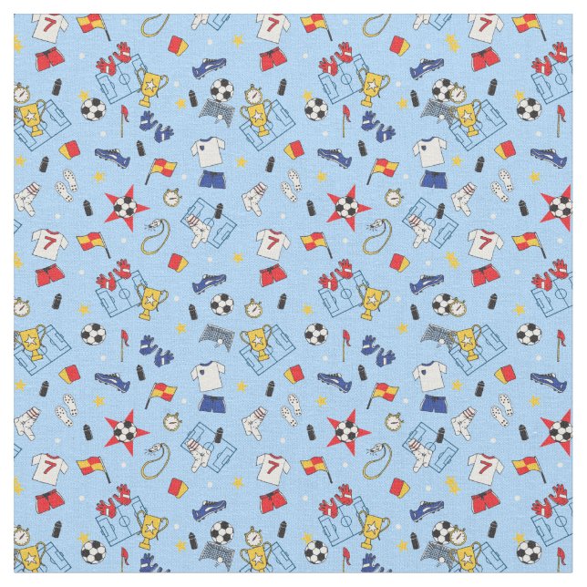 Red White and Blue Football Soccer Kit Pattern Fabric (Close Up)