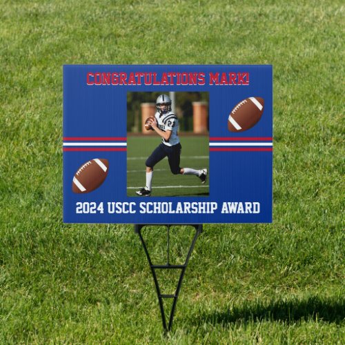 Red White and Blue Football Themed Photo  Sign