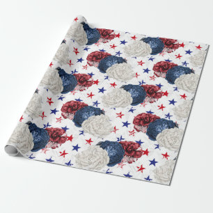 Red White and Blue Fourth of July Floral Wrapping Paper