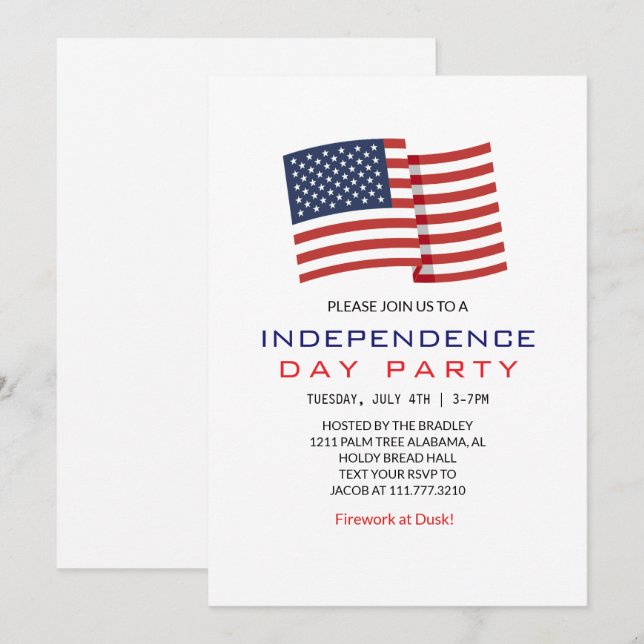 Red White and Blue Fourth of July Independence Day Invitation (Front/Back)