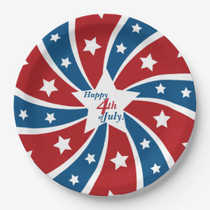 Red White and Blue Fourth of July Stars Stripes Paper Plate