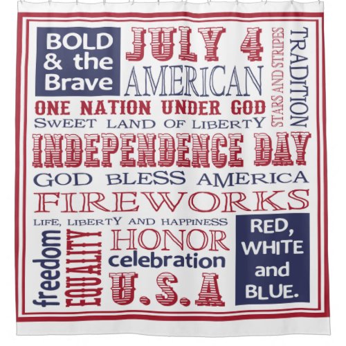 Red White and Blue Fourth of July Subway Art Shower Curtain