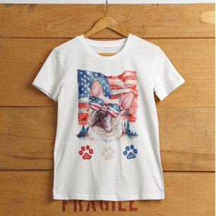 Red White and Blue French Bulldog Dog 4th of July T-Shirt