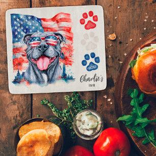 Red White and Blue Funny Gray Pitbull Dog Treat Cutting Board