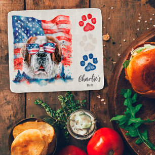 Red White and Blue Funny Saint Bernard Dog Treat Cutting Board