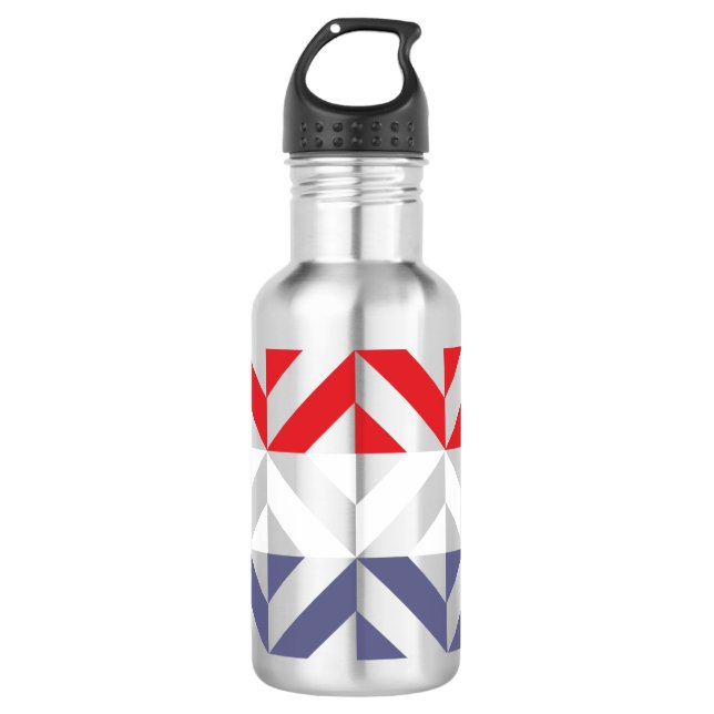 Red White and Blue Geometric ZigZag Stainless Steel Water Bottle (Front)