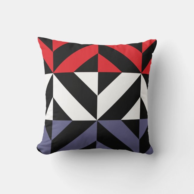 Red White and Blue Geometric ZigZag Throw Pillow (Front)