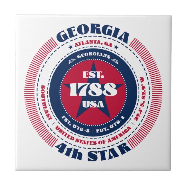 Red, White, and Blue Georgia Ceramic Tile (Front)