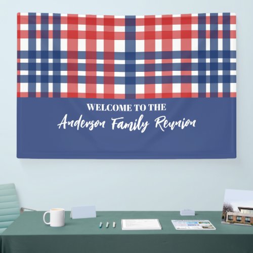Red White and Blue Gingham Family Reunion Banner