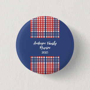 Red, White and Blue Gingham Family Reunion Button