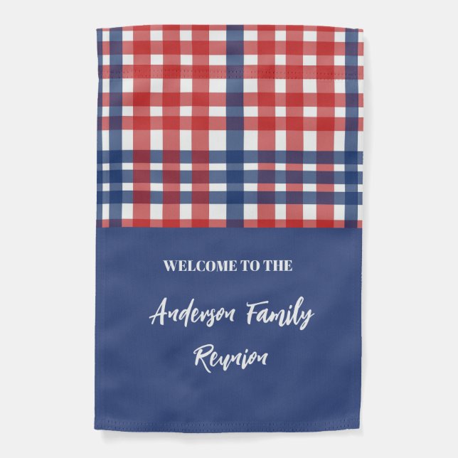 Red, White and Blue Gingham Family Reunion Garden Flag (Front)