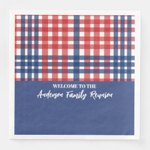 Red, White and Blue Gingham Family Reunion Paper Dinner Napkins