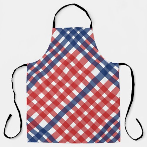 Red White and Blue Gingham Plaid Americana Apron