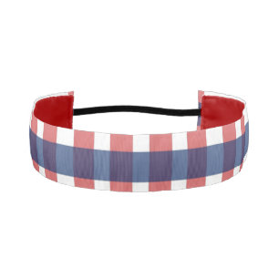 Red White and Blue Gingham Plaid Athletic Headband