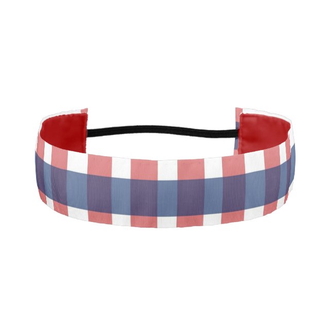 Red White and Blue Gingham Plaid Athletic Headband (Front)