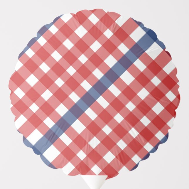 Red, White and Blue Gingham Plaid Balloon (Front)