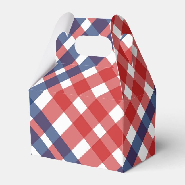 Red White and Blue Gingham Plaid Favor Boxes (Back Side)