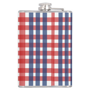 Red White and Blue Gingham Plaid Flask