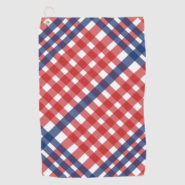 Red White and Blue Gingham Plaid Golf Towel (Front)