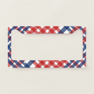 Red White and Blue Gingham Plaid License Plate Frame