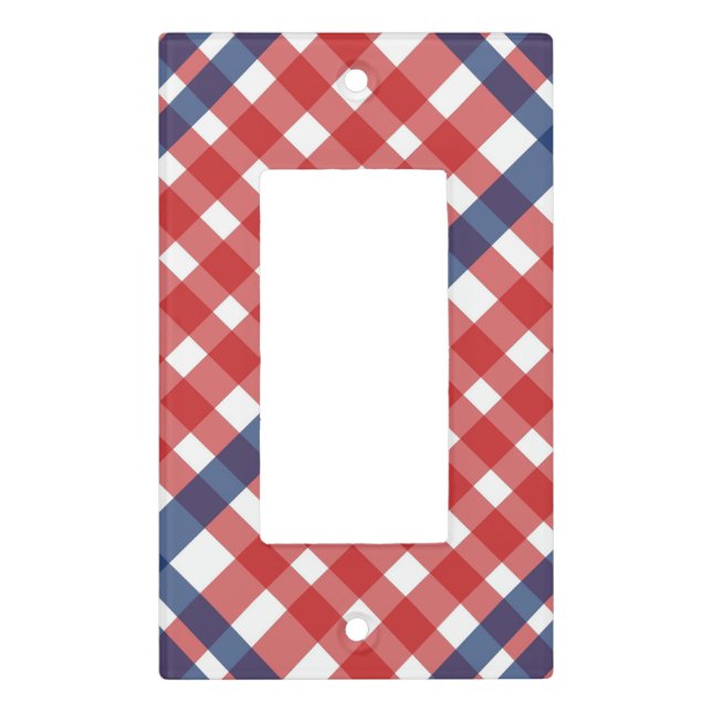 Red White and Blue Gingham Plaid Light Switch Cover (Front)