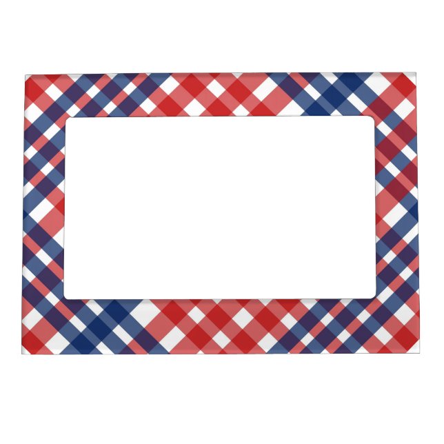 Red White and Blue Gingham Plaid Magnetic Frame (Front)