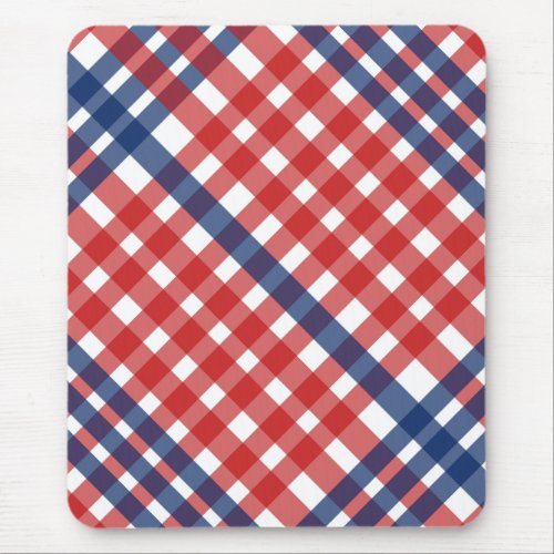 Red White and Blue Gingham Plaid Mouse Pad