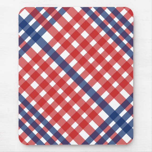 Red White and Blue Gingham Plaid Mouse Pad (Front)