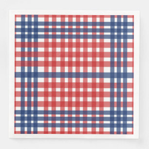 Red White and Blue Gingham Plaid Paper Dinner Napkins