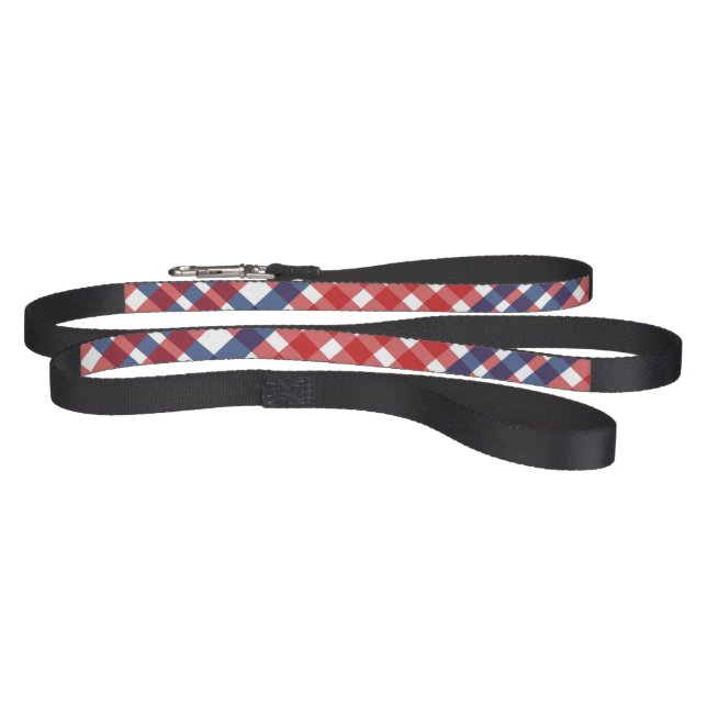 Red White and Blue Gingham Plaid Pet Leash (Full)