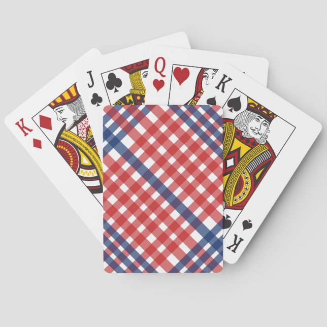 Red White and Blue Gingham Plaid Poker Cards (Back)