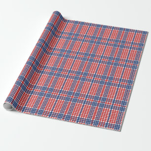 Red White and Blue Gingham Plaid Wrapping Paper