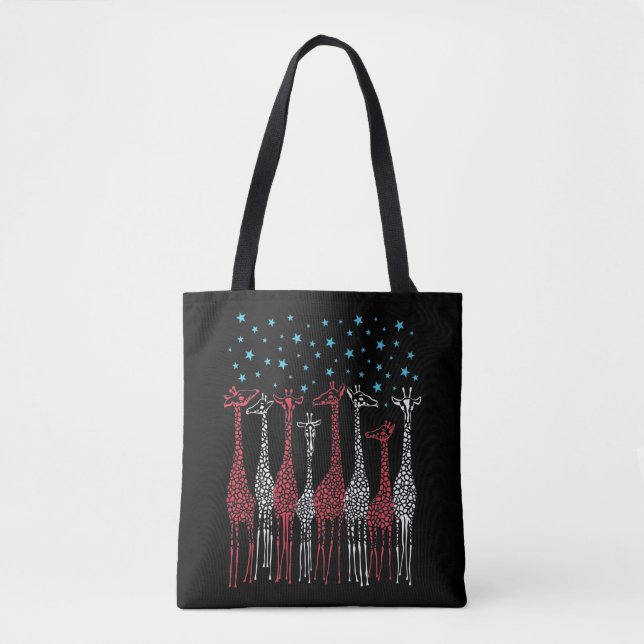Red White and Blue Giraffes 4th of July Tote Bag (Front)