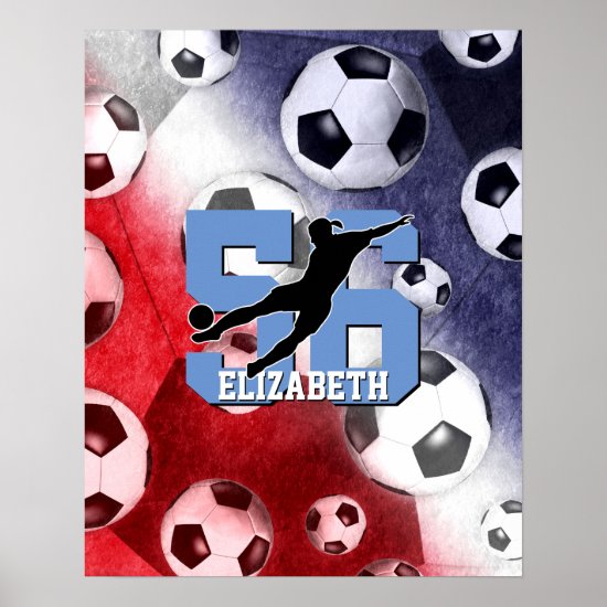 red white and blue girls' commemorative soccer poster