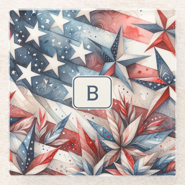 Red White and Blue Glass Coaster (Front)