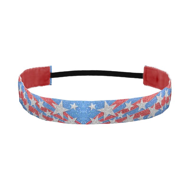Red White and Blue Glitter American Stars Stripes Athletic Headband (Front)